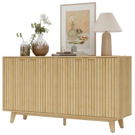 Fluted Sideboard Buffet Cabinet, 55 Coffee Bar Cabinet With 4 Doors, 2 Adjustable Shelves, 5 Wood Legs, Oak (Option: OAK)