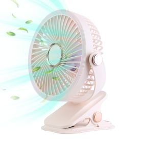 3 Color Options -- 1Pc Portable Quiet Clip On Fan With 5 Speeds 3 Brightness 720 Degree Fully Adjustable Angle Type-C Rechargeable Clip Desk Wall (Color: Light Pink)