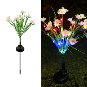 Solar Garden Lights LED Flower Stake Lamp Outdoor Yard Waterproof Patio Decor (Package: 2 Pack, Color: White)