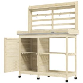 Outsunny Wooden Potting Bench with Storage, Sink, Water Tap for Backyard, Patio, Balcony, Natural (Color: default)