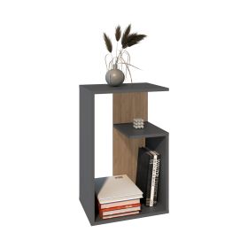 Stebbins Side Table, 2 Shelves (Color: Matt Gray / Natural Oak)