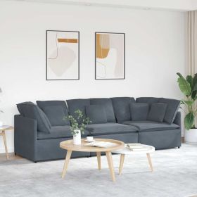 Modular Sofa with Cushions Velvet Dark Gray (Color: Gray)