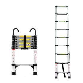 8.5FT telescopic ladder, telescopic aluminum alloy multi-purpose folding telescopic ladder with hooks and triangular support frame (Color: as Pic)