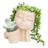 Girl Face Planter Pot Dual Opening Flower Pot With Drainage Hole Lady Head Resin Plant Pot For Succulent Cactus Indoor Outdoor