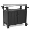 Outdoor Grilling Table with Storage,,Waterproof Outdoor Grill Cabinet,Stainless Steel Tabletop Outdoor Kitchen Island,BBQ Cart with Wheels