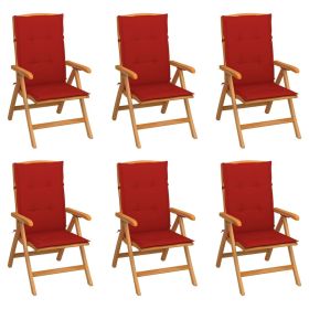 Reclining Patio Chairs with Cushions 6 pcs Solid Teak Wood (Color: Brown)