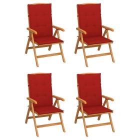 Reclining Patio Chairs with Cushions 4 pcs Solid Teak Wood (Color: Brown)