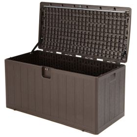 105 Gallon All Weather Large Deck Box Lockable Storage Container (Color: Brown)