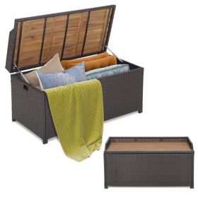 45 Gallon Outdoor Storage Bench with Zippered Liner (Color: Mix brown)
