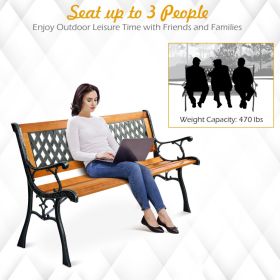 Outdoor Cast Iron Patio Bench (Color: Black + natural)