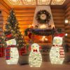 3Pcs 2D Christmas Snowman Yard Decoration Snowman Family Outdoor Decoration With 60Pcs LED Warm Yellow Lights IP44 Waterproof For Christmas Indoor Out