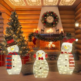 3Pcs 2D Christmas Snowman Yard Decoration Snowman Family Outdoor Decoration With 60Pcs LED Warm Yellow Lights IP44 Waterproof For Christmas Indoor Out (Type: USB Plug Type)