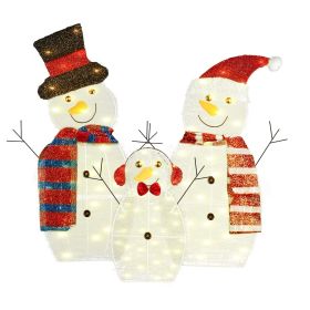 3Pcs 2D Christmas Snowman Yard Decoration Snowman Family Outdoor Decoration With 60Pcs LED Warm Yellow Lights IP44 Waterproof For Christmas Indoor Out (Type: Battery Box Type)