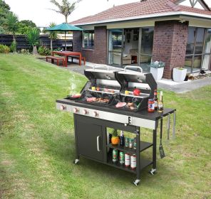 3-Burner Propane Gas BBQ Grill with Side Burner, combined with charcoal grill (Color: as Pic)