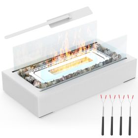 Portable Tabletop Fire Pit with Roasting Sticks - Indoor Outdoor Ethanol Fireplace for Christmas, Party, Wedding, Patio, Backyard, Balcony Decor (Color: White)