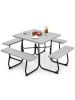 Outdoor Picnic Table with 4 Benches and Umbrella Hole