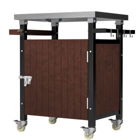 0utdoor Grill Cart with Stainless Steel Tabletop, Wheels & Storage - Waterproof BBQ Serving & Bar Cart (size: S)