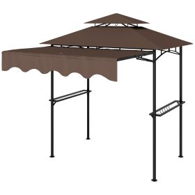 Outsunny 8' x 5' Outdoor Grill Gazebo, Barbecue Gazebo Shelter with Side Awning, 2 Side Shelves and 6 Hooks, Brown (Color: Brown)