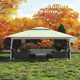 13x13FT Outdoor Pop Up Canopy Tent with Netting Adjustable Height Top Heavy Duty Steel Frame UV50 Plus Sun Protection Easy Setup Shelter for Camping B (Color: Olive Green + Linen Gray)