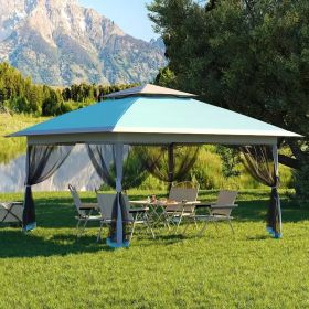 13x13FT Outdoor Pop Up Canopy Tent with Netting Adjustable Height Top Heavy Duty Steel Frame UV50 Plus Sun Protection Easy Setup Shelter for Camping B (Color: Light Blue + Light Gray)