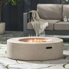 Outdoor 50,000 BTU Round MgO Concrete Propane Fire Pit, Light Grey (Tank Cover not Included) (Color: as Pic)