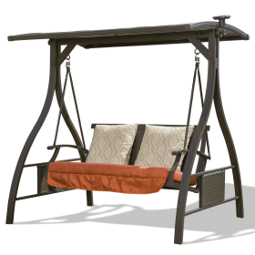 Patio Porch Swing 2 Person Adjustable Canopy Deluxe Hammock Swing Glider with Solar LED Light and 2 Sunbrella Cushions for Outdoor Garden, Balcony (Color: as Pic)