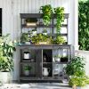 66" Large Outdoor Farmhouse Wooden Potting Bench Table, Garden Workstation with 2 Drawers, Cabinet and Open Shelves for Backyard, Mudroom