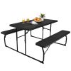Indoor and Outdoor Folding Picnic Table Bench Set with Wood-like Texture