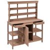 66" Large Outdoor Farmhouse Wooden Potting Bench Table, Garden Workstation with 2 Drawers, Cabinet and Open Shelves for Backyard, Mudroom
