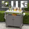 Outdoor Grilling Table with Storage,,Waterproof Outdoor Grill Cabinet,Stainless Steel Tabletop Outdoor Kitchen Island,BBQ Cart with Wheels