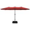 15 Feet Double-Sided Twin Patio Umbrella with Crank and Base