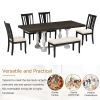 Traditional 6-Piece 78inch Trestle Extendable Dining Table Set with One 18inch Removable Leaf, Padded Dining Chairs and Bench