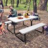 All Weather Outdoor Picnic Table Bench Set with Metal Base Wood