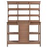 66" Large Outdoor Farmhouse Wooden Potting Bench Table, Garden Workstation with 2 Drawers, Cabinet and Open Shelves for Backyard, Mudroom
