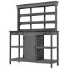 66" Large Outdoor Farmhouse Wooden Potting Bench Table, Garden Workstation with 2 Drawers, Cabinet and Open Shelves for Backyard, Mudroom