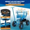 1PC Rolling Garden Cart with Height Adjustable Swivel Seat and Storage Basket