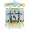 64" Kids Trampoline with Detachable Canopy and Safety Enclosure Net