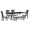 Traditional 6-Piece 78inch Trestle Extendable Dining Table Set with One 18inch Removable Leaf, Padded Dining Chairs and Bench