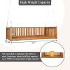 Patio Minimalist Twin Size Garden Swing Bed Wood Porch Swing with Ropes for Backyard, Safe Sloped Design