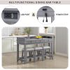 4-piece Dining Bar Table Set with 3 Upholstered Stools,Multifunctional Dining Table with 3 Drawers (Gray)