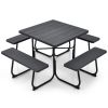 Outdoor Picnic Table with 4 Benches and Umbrella Hole
