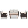GO 4-Piece Garden Furniture, Patio Seating Set, PE Rattan Outdoor Sofa Set, Wood Table and Legs, Brown and Beige