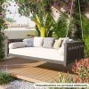 Patio Minimalist Twin Size Garden Swing Bed Wood Porch Swing with Ropes for Backyard, Safe Sloped Design