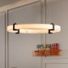 Modern LED Pendant Light, 23.6-Inch Round Hanging Chandelier with Adjustable Height, Imitation Marble Finish Resin Ring