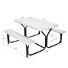 All Weather Outdoor Picnic Table Bench Set with Metal Base Wood