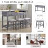 4-piece Dining Bar Table Set with 3 Upholstered Stools,Multifunctional Dining Table with 3 Drawers (Gray)
