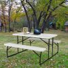 Indoor and Outdoor Folding Picnic Table Bench Set with Wood-like Texture