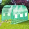 Walk-in Tunnel Greenhouse with Watering System Heavy Duty Portable Green House Protect Gardening Plants 1 Zipper Mesh Door, 8 Roll-up Windows