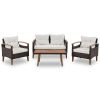 GO 4-Piece Garden Furniture, Patio Seating Set, PE Rattan Outdoor Sofa Set, Wood Table and Legs, Brown and Beige