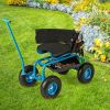 1PC Rolling Garden Cart with Height Adjustable Swivel Seat and Storage Basket